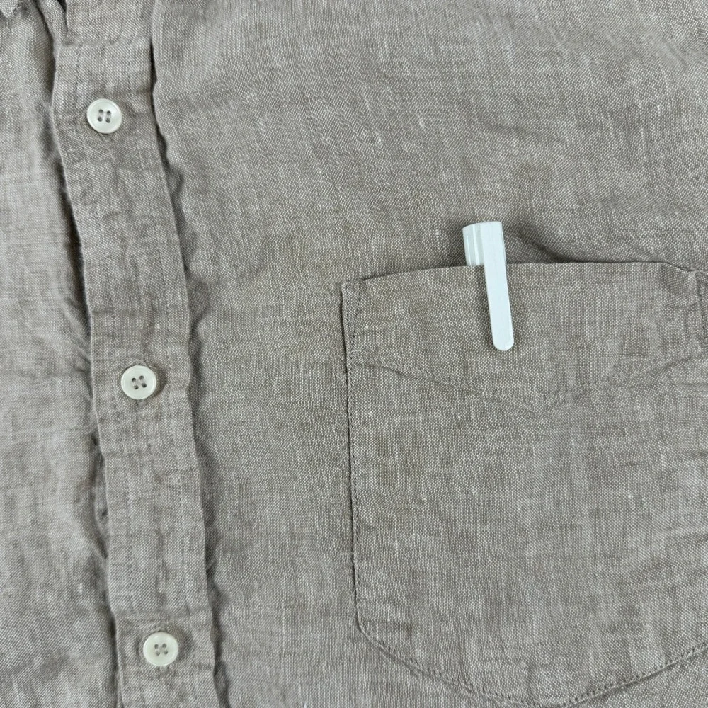 Banana Republic Shirt Mens XXL Tan Linen Button Down Short Sleeve Standard Fit‎
